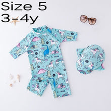 Load image into Gallery viewer, Boy Baby Swimwear+Hat 2Pcs Set Surfing Wear Unicorn Swimming Suit Infant Toddler Swimwear Kids Sunscreen Beach Bathing Suit