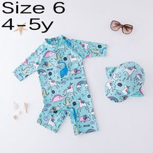 Load image into Gallery viewer, Boy Baby Swimwear+Hat 2Pcs Set Surfing Wear Unicorn Swimming Suit Infant Toddler Swimwear Kids Sunscreen Beach Bathing Suit