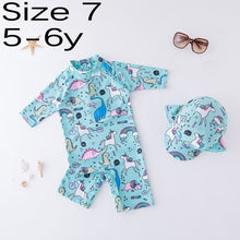Load image into Gallery viewer, Boy Baby Swimwear+Hat 2Pcs Set Surfing Wear Unicorn Swimming Suit Infant Toddler Swimwear Kids Sunscreen Beach Bathing Suit