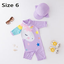Load image into Gallery viewer, Boy Baby Swimwear+Hat 2Pcs Set Surfing Wear Unicorn Swimming Suit Infant Toddler Swimwear Kids Sunscreen Beach Bathing Suit