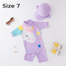 Load image into Gallery viewer, Boy Baby Swimwear+Hat 2Pcs Set Surfing Wear Unicorn Swimming Suit Infant Toddler Swimwear Kids Sunscreen Beach Bathing Suit