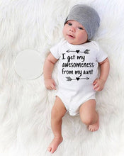 Load image into Gallery viewer, New Summer Stylish Romper I Get My Awesomeness From My Aunt Letter Print Cotton Jumpsuit Infant Baby Boys Girls White Clothes
