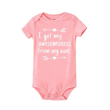 Load image into Gallery viewer, New Summer Stylish Romper I Get My Awesomeness From My Aunt Letter Print Cotton Jumpsuit Infant Baby Boys Girls White Clothes