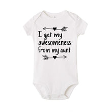 Load image into Gallery viewer, New Summer Stylish Romper I Get My Awesomeness From My Aunt Letter Print Cotton Jumpsuit Infant Baby Boys Girls White Clothes
